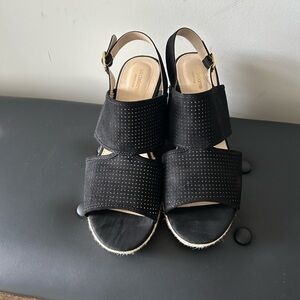 Liz Claiborne Black and Tan Wedge Sandals